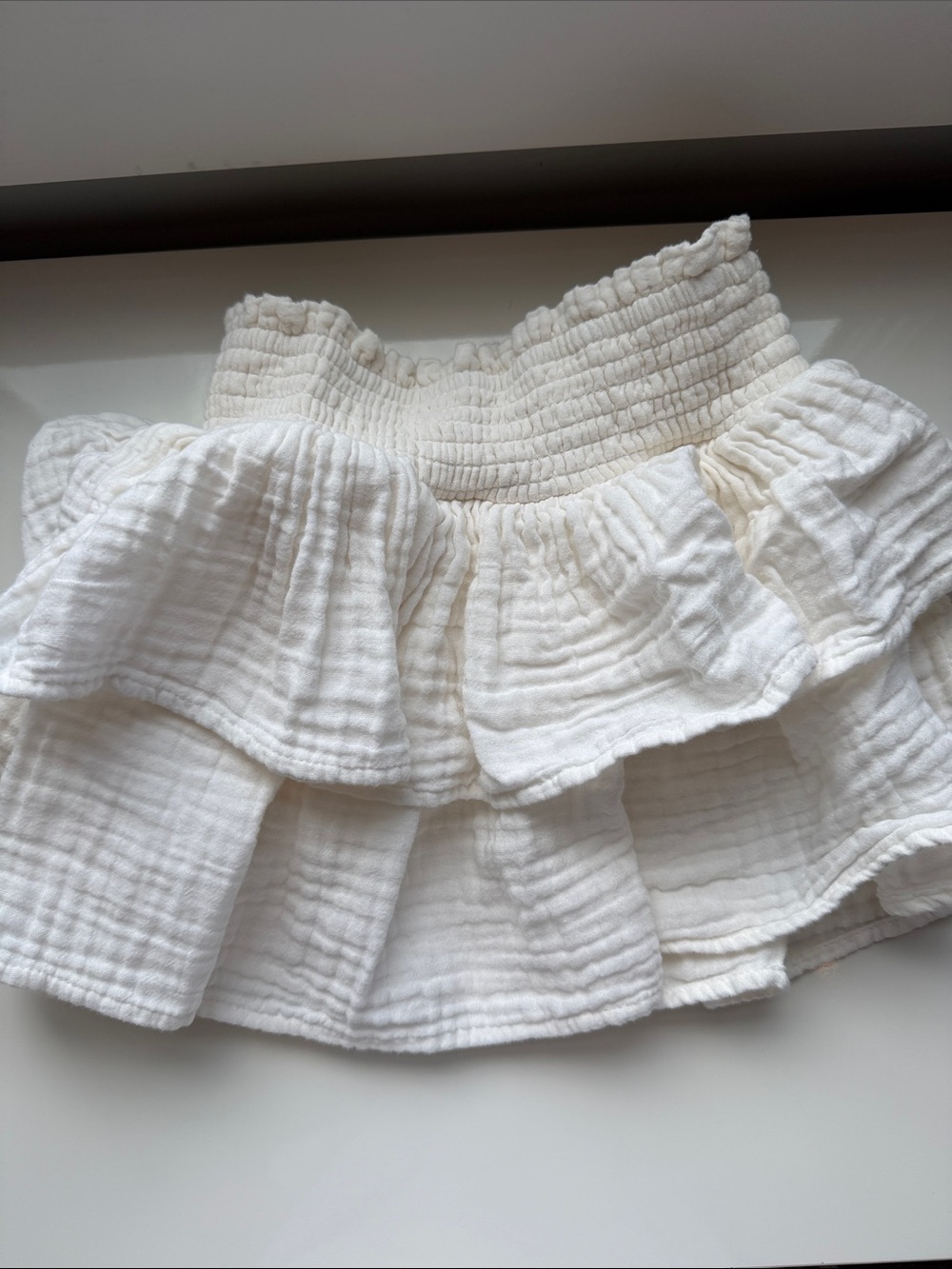 H&M Cream Ruffled Smocked Mini Skirt